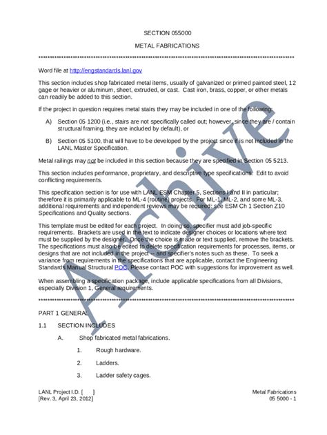 05500 metal fabrications|STANDARD SPECIFICATIONS SECTION 05500 METAL .